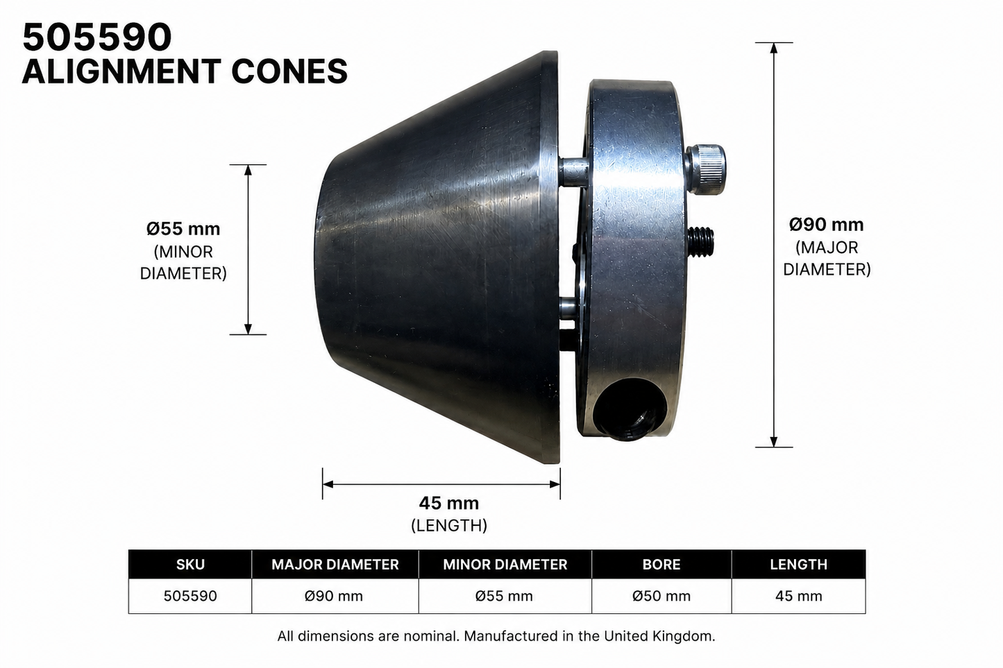 Alignment Cones for 50mm Line Boring Bars - 55-90mm Range (Pair)